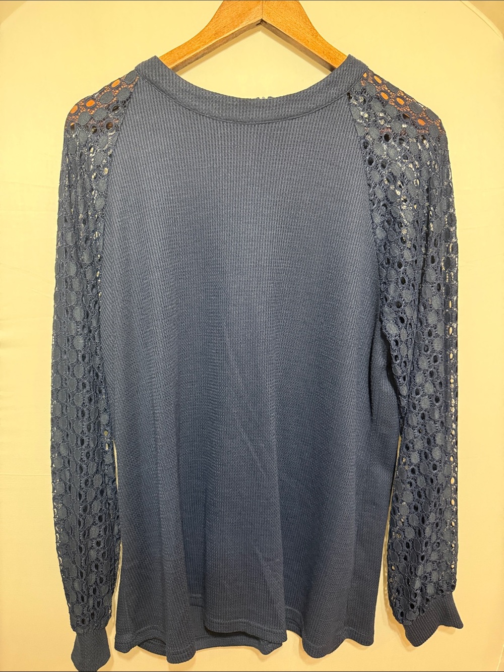 Lace-Sleeve Knit Top - Blue